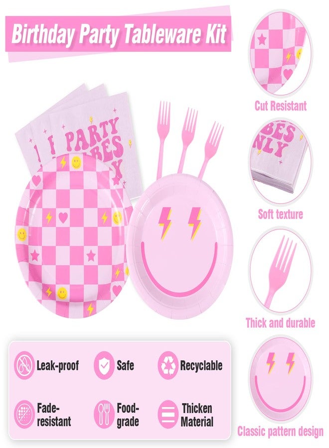 VZZNN 160Pcs Preppy Smile Face Party Tableware Set Pastel Paper Plates Napkins Preppy Smile Face Dinnerware for Birthday Party Baby Shower Decoration Serve 40 Guest - Image 4